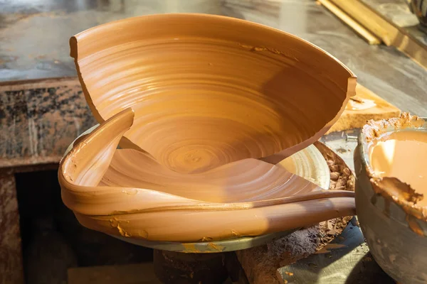 Lera Hantverk Keramik Studio Bord Trä Traditionella Potter Arbete Varm — Stockfoto