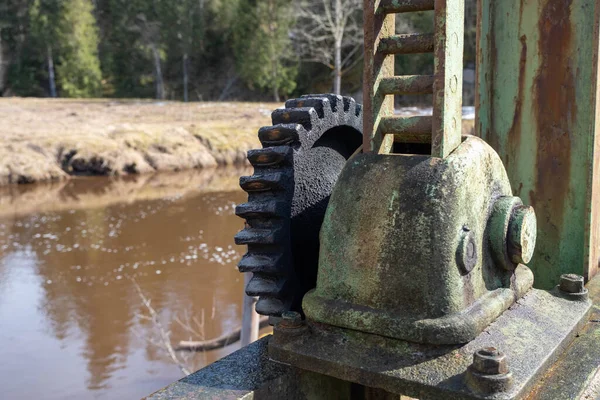 Mecanismo Metal Para Elevar Válvulas Portão Barragem — Fotografia de Stock