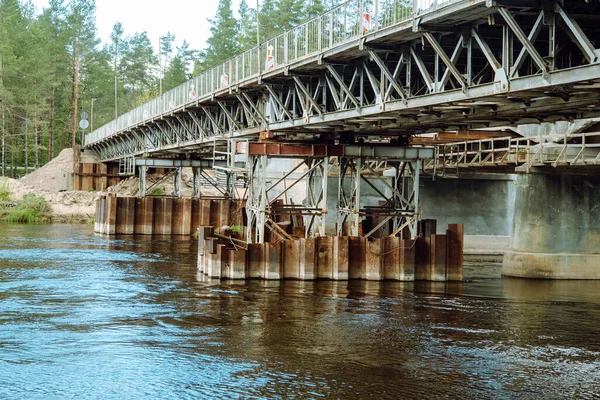 Bridge Repair Temporary Bridge River Gauja Latvia — Stock Photo, Image