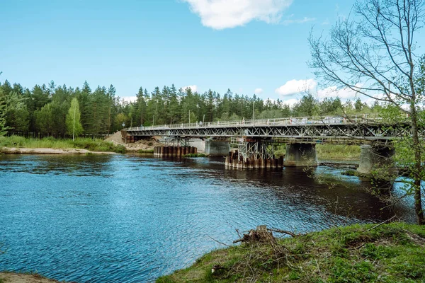 Most Opravy Dočasný Most Přes Řeku Gauja Lotyšsko — Stock fotografie