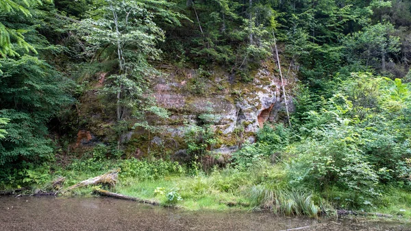 Mirror cliffs and an old river channel in a very beautiful forest in Cirulu nature trails, Latvia