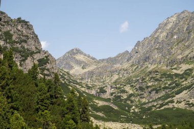 Hot summer day. Mountain landscape with the huge rocky slopes of the High Tatras, Slovakia.