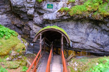 Demanovska Ice Cave, Slovakia - August 21, 2022: Entrance to the ice cave Slovakia, great temperature contrast clipart