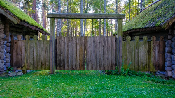 Old Retro Fence Very Old Made Logs Slight Slope — Stock Photo, Image