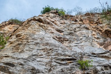 Rock mountain scene and blue sky background.