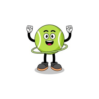 Hula hoop oynayan tenis topunun karakter çizimi, karakter tasarımı