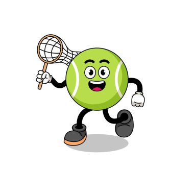 Tenis topunun kelebeği yakalama karikatürü, karakter tasarımı