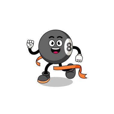 Bitiş çizgisinde koşan bilardo topunun maskot çizgi filmi, karakter tasarımı