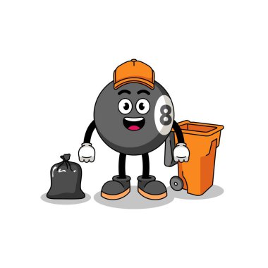 Çöp toplayıcısı olarak bilardo topu karikatürü, karakter tasarımı