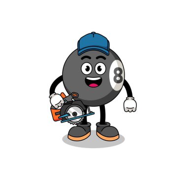 Bir ahşap işçisi olarak bilardo topunun çizgi film çizimi, karakter tasarımı