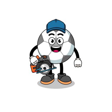 Bir ahşap işçisi olarak futbol topunun çizgi film çizimi, karakter tasarımı