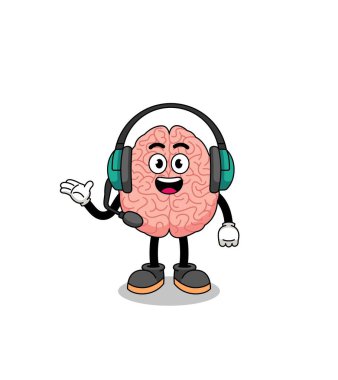 Müşteri hizmetleri olarak beynin maskot çizimi, karakter tasarımı