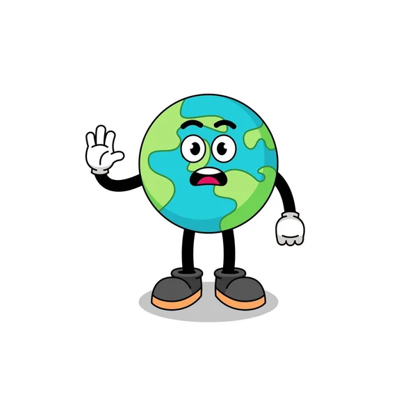 Earth Cartoon Illustration Doing Stop Hand Character Design — Stock Vector