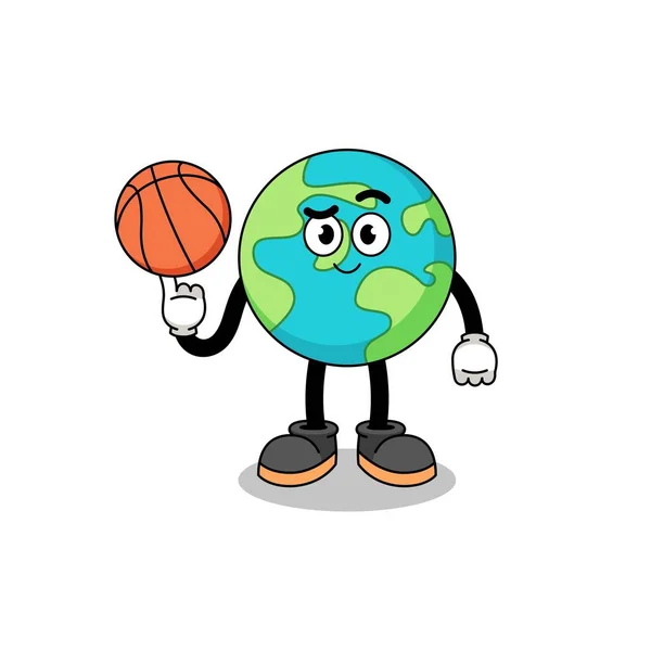 Ilustración Tierra Como Jugador Baloncesto Diseño Personajes — Vector de stock