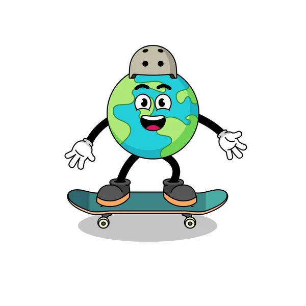 Mascotte Terre Jouant Skateboard Character Design — Image vectorielle