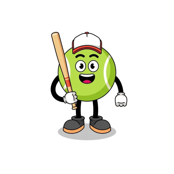 Mascotte Balle Tennis Dessin Animé Tant Que Joueur Baseball Character — Image vectorielle