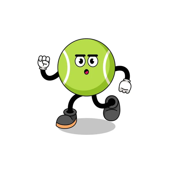 Running Tennis Ball Illustrazione Della Mascotte Character Design — Vettoriale Stock