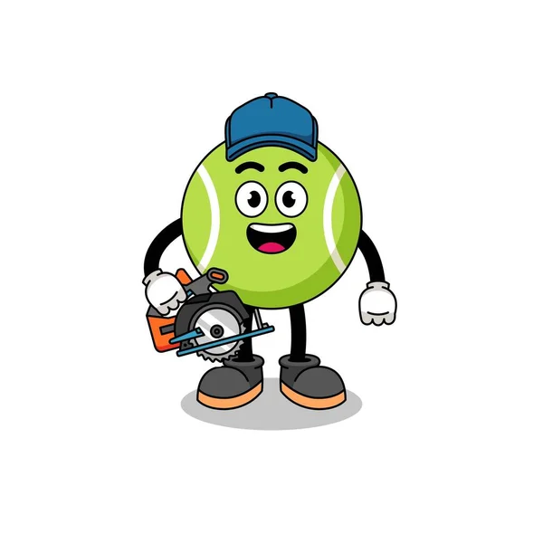Dessin Animé Illustration Balle Tennis Tant Que Menuisier Personnage Design — Image vectorielle