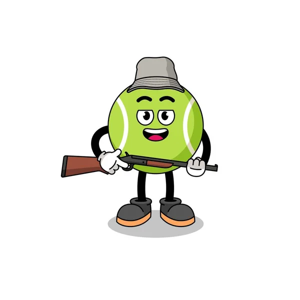 Illustrazione Del Fumetto Del Cacciatore Palline Tennis Design Del Personaggio — Vettoriale Stock