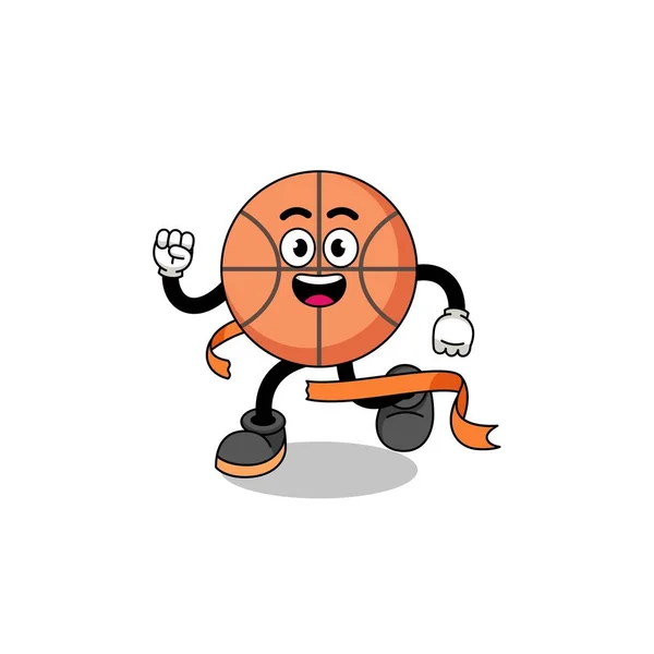 Bitiş Çizgisinde Koşan Basketbol Maskot Çizgi Filmi Karakter Tasarımı — Stok Vektör
