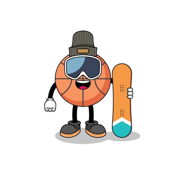 Mascota Dibujos Animados Baloncesto Jugador Snowboard Diseño Personajes — Vector de stock