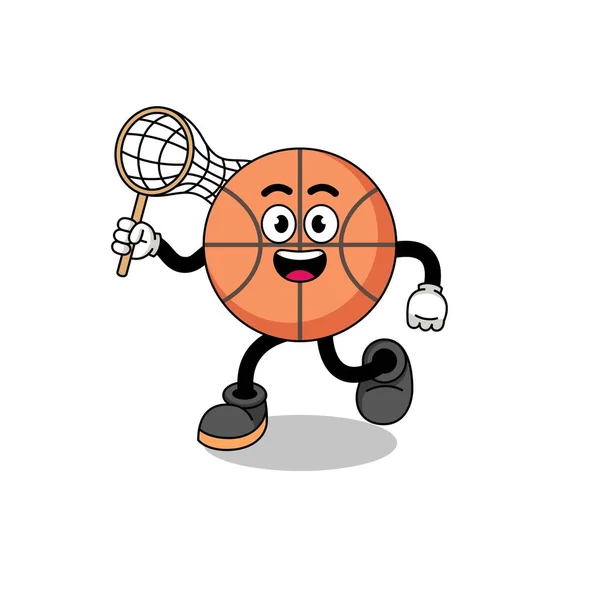 Desenhos Animados Basquete Pegando Uma Borboleta Design Personagem — Vetor de Stock