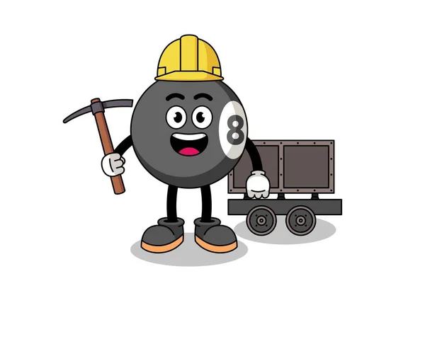 Mascot Εικονογράφηση Του Ανθρακωρύχου Μπάλα Μπιλιάρδου Σχεδιασμός Χαρακτήρα — Διανυσματικό Αρχείο