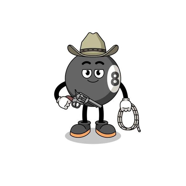カウボーイとしてのビリヤードボールのキャラクターマスコット キャラクターデザイン — ストックベクタ