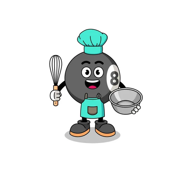 Ilustração Bola Bilhar Como Chef Padaria Design Personagem — Vetor de Stock