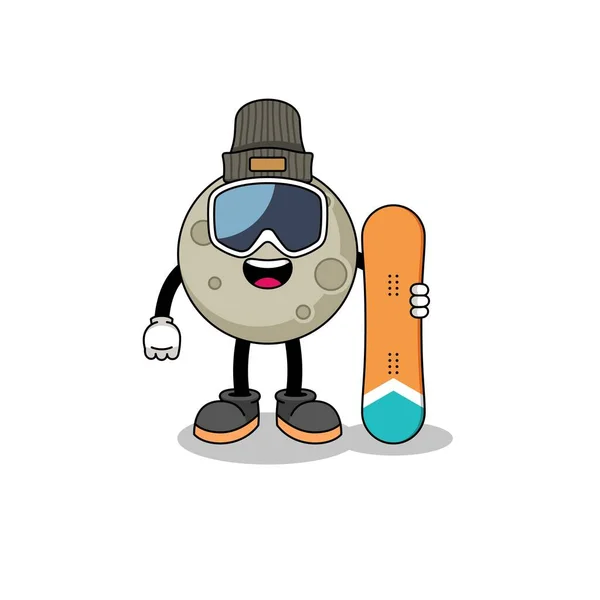 月面スノーボード選手のマスコット漫画 キャラクターデザイン — ストックベクタ
