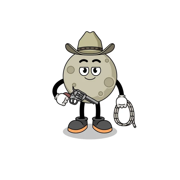 Carattere Mascotte Della Luna Come Cowboy Character Design — Vettoriale Stock