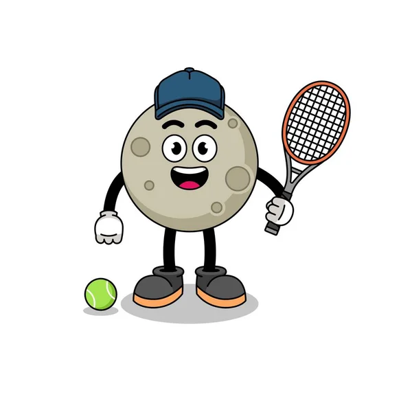 Maan Illustratie Als Een Tennis Speler Karakter Ontwerp — Stockvector