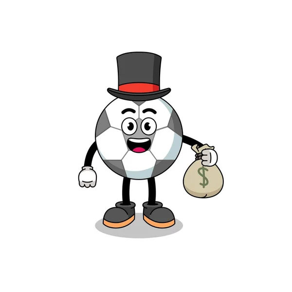 Soccer Ball Mascot Illustration Rich Man Holding Money Sack Character — Stock Vector