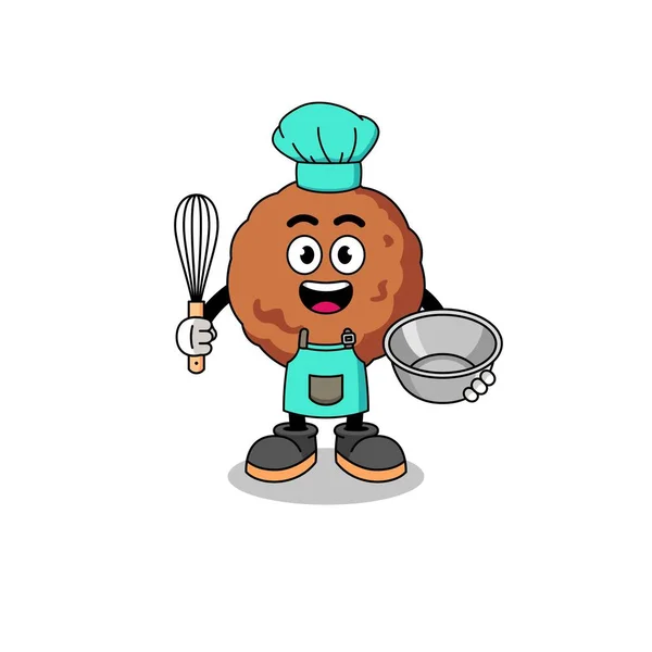 Illustration Meatball Bakery Chef Character Design — Stock Vector