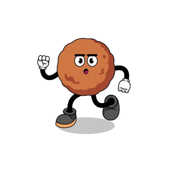 Running Meatball Mascot Illustration Character Design — Stock Vector