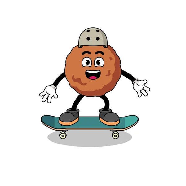 Mascote Almôndega Jogando Skate Design Personagem — Vetor de Stock