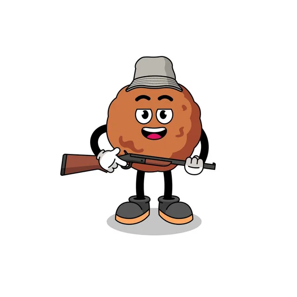 Cartoon Illustration Meatball Hunter Character Design — 스톡 벡터