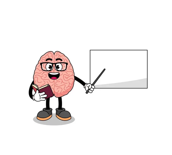 Cartone Animato Della Mascotte Insegnante Cervello Character Design — Vettoriale Stock