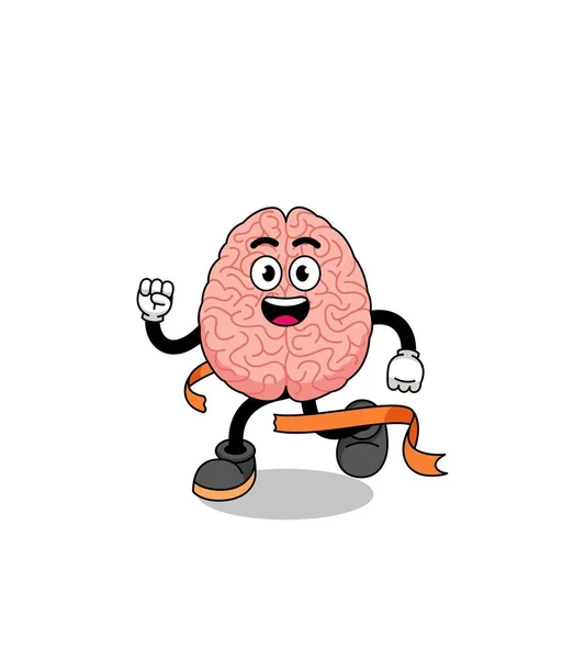 Cartone Animato Della Mascotte Del Cervello Esecuzione Sul Traguardo Character — Vettoriale Stock