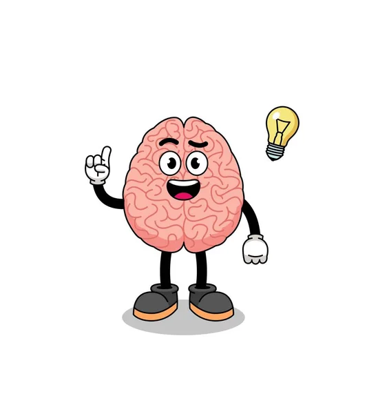 Cartone Animato Cervello Con Ottenere Idea Posa Character Design — Vettoriale Stock