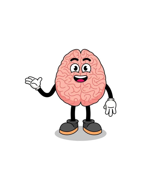 Gehirn Cartoon Mit Willkommenspose Charakterdesign — Stockvektor
