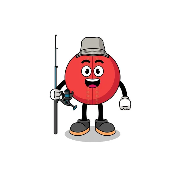 Mascot Illustration Cricket Ball Fisherman Character Design — Stock Vector