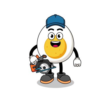 Ahşap işçisi olarak haşlanmış yumurtanın çizgi film çizimi, karakter tasarımı