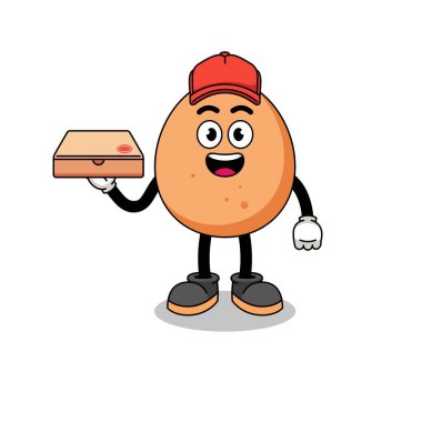 Pizza teslimatçısı olarak yumurta illüstrasyonu, karakter tasarımı.