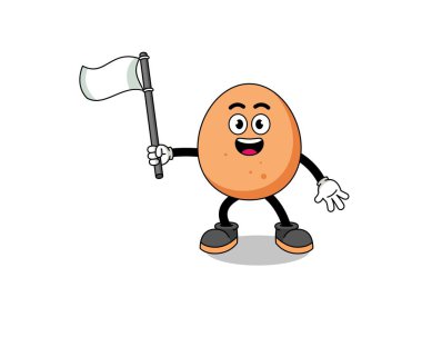 Beyaz bir bayrak taşıyan yumurta çizgi film tasarımı, karakter tasarımı