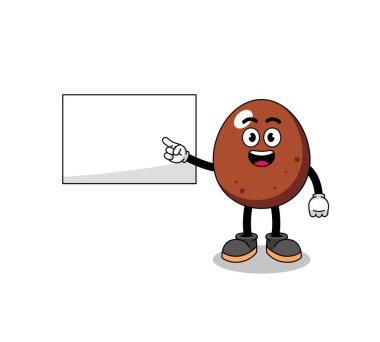 Çikolatalı yumurta çizimi bir sunum yapıyor, karakter tasarımı.