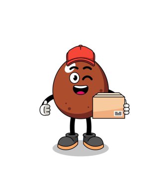 Kurye olarak çikolatalı yumurta maskotu karikatürü, karakter tasarımı