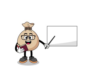 Maskot para karikatürü çuval öğretmeni, karakter tasarımı