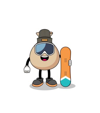 Maskot para karikatürü çuval snowboard oyuncusu, karakter tasarımı