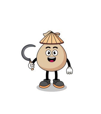 Asyalı bir çiftçi olarak para çuvalının resmi, karakter tasarımı